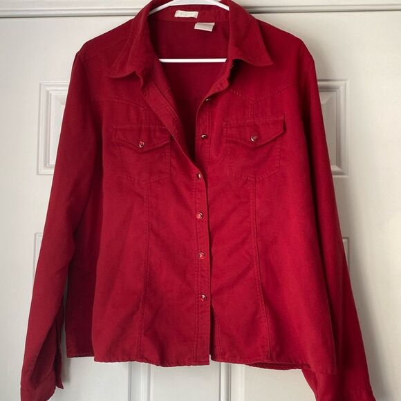 GNW Tops - GNW Red Western Style Suede Feel Button Up Top Size XL